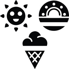 Kawaii summer character silhouettes set with cheerful icon designs for various applications