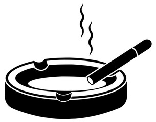 Cigarette in Ashtray with Smoke – Smoking Area, Tobacco Use, Addiction, Health Risk, Public Smoking Zone, Nicotine Habit, Tobacco Consumption Warning