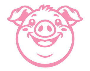 Smiling Pig Face Cartoon in Pink – Friendly Logo for Pork Products, Butcher Shops, Farm Fresh Meat, BBQ Branding, Sausage Packaging, Deli Advertising, and Meat Industry Marketing