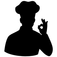 Silhouette of a Chef Making an OK Hand Gesture – Food Recommendation, Culinary Quality, Restaurant Promotion, Gourmet Approval 