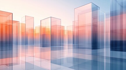 Glass city skyline at dawn