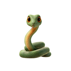 Fototapeta premium A cheerful green snake with expressive orange eyes isolated on a transparent background