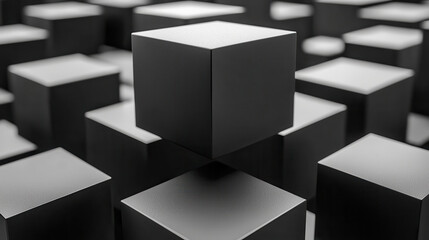 Black geometric cubes create striking visual pattern, showcasing depth and perspective in modern design