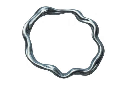 Wavy metallic frame forming a circular shape with transparent background, perfect for modern and futuristic designs
