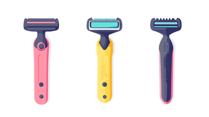 Colorful Assortment of Modern Razors for Grooming and Personal Care on a White Background