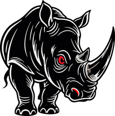 Black Rhino Vector Illustration with Red Eyes – Powerful and Intense Style