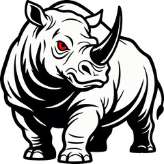White Rhino Vector Illustration with Red Accents – Bold and Striking Animal Art
