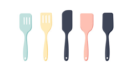 Colorful Set of Spatulas in Pastel Shades for Cooking and Baking in a Modern Kitchen Environment