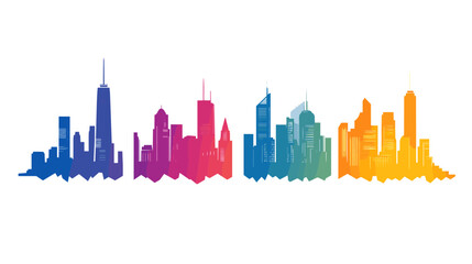Obraz premium Colorful Silhouette of a City Skyline with Skyscrapers Against a Bright Background at Sunset