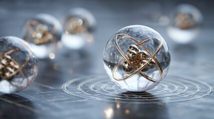 Floating atoms in crystalline formation, symbolizing quantum innovation and scientific discovery