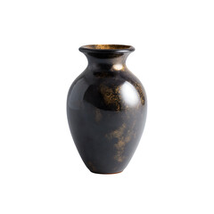 A slightly black ceramic vase with subtle golden speckles and a curved isolated on a transparent background