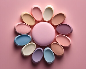 Pink makeup powder and eyeshadows isolated for beauty and health