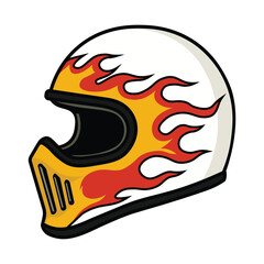 Retro White Motorcycle Helmet with Flames