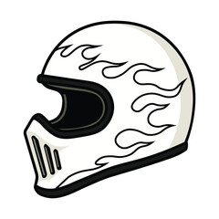 Retro White Motorcycle Helmet with Outline Flames