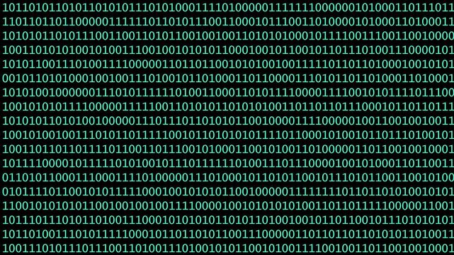 A dense arrangement of binary code creates an abstract digital background. The numbers appear in glowing green against a dark backdrop, emphasizing a tech-inspired design.