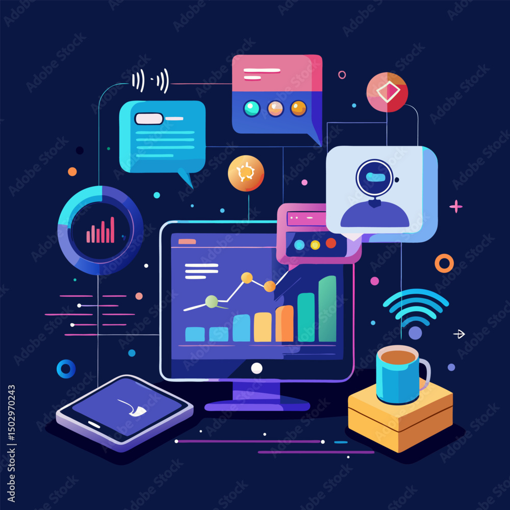 Poster cloud computing concept with mobile devices vector illustration set of internet technology icons