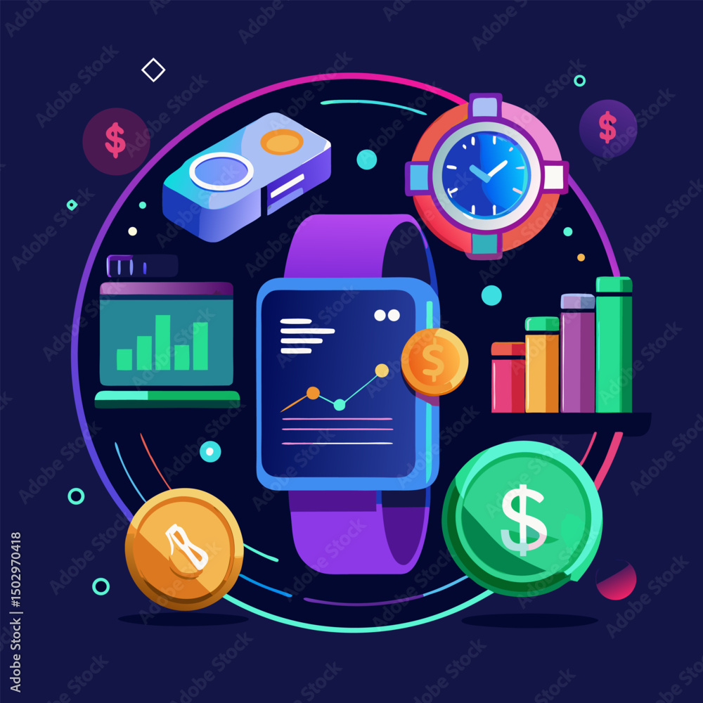 Poster flat design concept with infographic elements illustrating business, social, mobile, and internet co