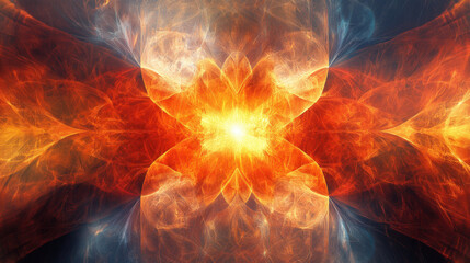 Fiery Abstract Explosion with Symmetrical Orange and Blue Hues