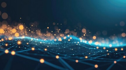 Abstract digital landscape of interconnected nodes