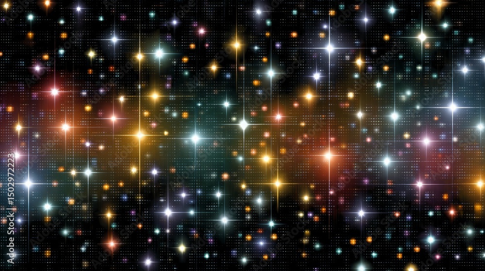 Aufkleber vibrant stars twinkling through a dark cosmic canvas creating a colorful celestial pattern