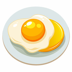Warmly lit fried egg on a white plate with visible yolk shine and faint egg white frills, softly framed by a gradient background from white to light beige