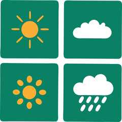 Simple weather icons illustration with sun cloud and rain symbols transparency included
