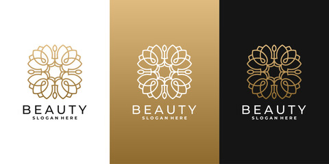 Luxury gold flower logo with line art petals