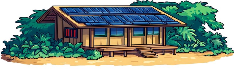 Fototapeta premium Island solar home, tropical foliage. Eco-tourism