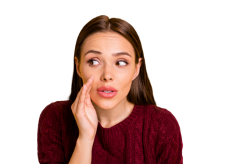 Close up photo of nice cute charming girlfriend whispering secrets to someone while isolated with yellow background