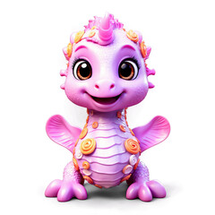 Adorable cartoon baby dragon with pastel purple and orange accents. Its large eyes and friendly smile make it perfect for children's media.