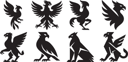 Majestic Mythical Bird Silhouettes set for Fantasy Artwork