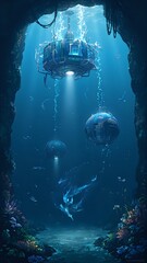 The image features a glowing archway with smoke and a gradient background transitioning from a dark purple to an orange hue.