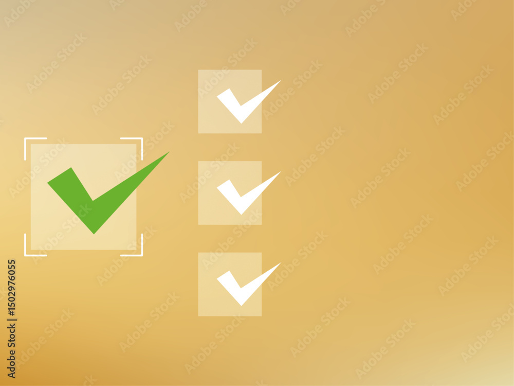 Poster graphic depiction showcasing task completion with a prominent green checkmark and subtle checklist d
