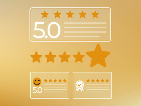 Showcasing stellar user feedback: a visual representation of customer satisfaction and exceptional rating through stars and positive affirmations