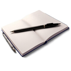 A blank notebook lies open, a pen resting invitingly on its pages. Ready for your ideas to flow.