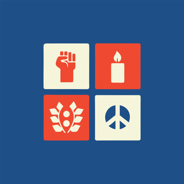 Symbols of peace and unity in a clean minimalist style illustration