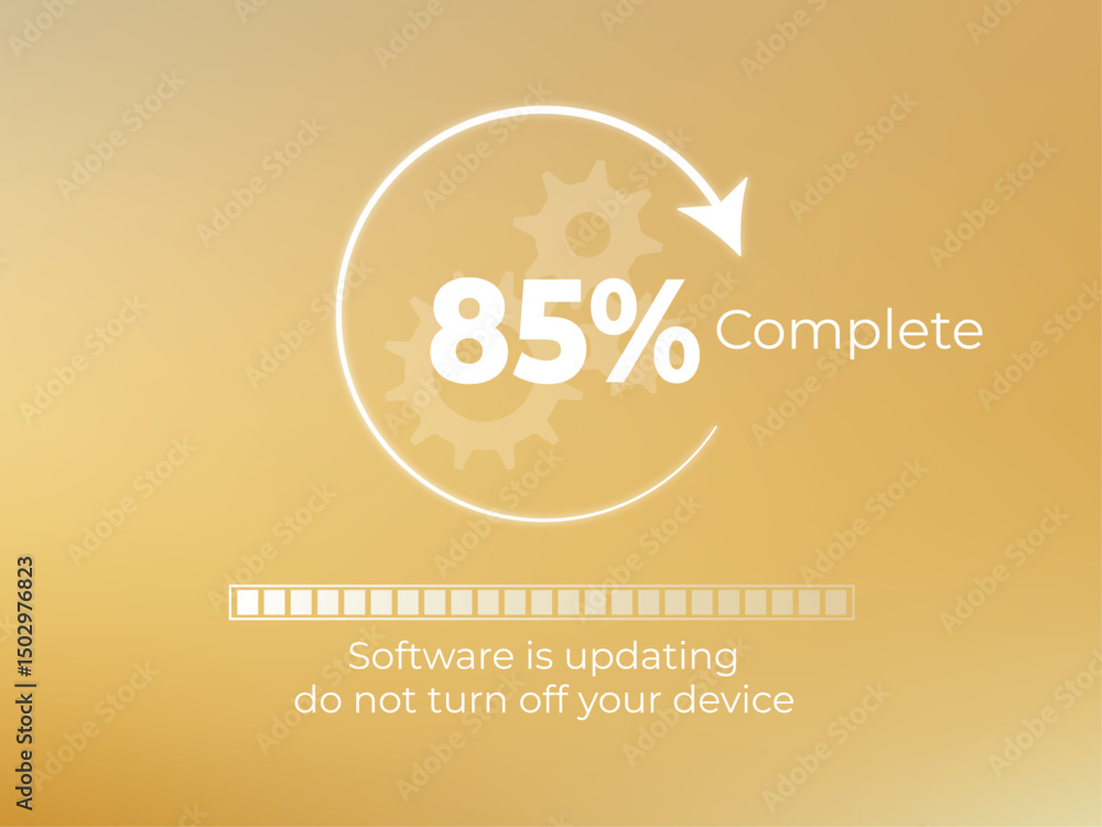 Poster elegant depiction of a software update process at 85 percent completion, emphasizing technological p