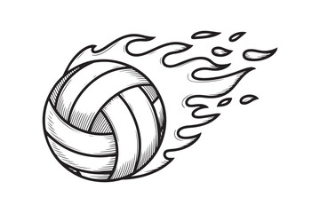Creative Volleyball doodle art Illustration, Fast moving volleyball like a comet on white background