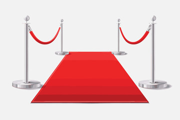 3d realistic vector red carpet and gold barrier.