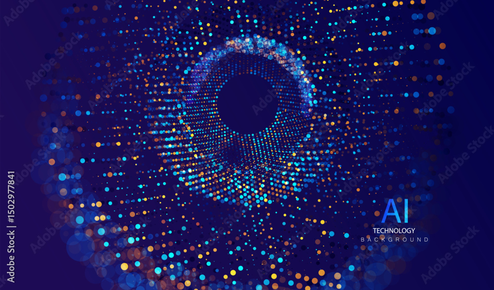 Poster ai circle particles dots technology banner. big data neon network background. intelligence artificia