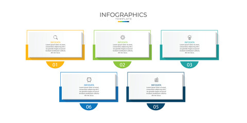Design template for vector infographic labels with icons and 5 options or steps. Suitable for process diagrams, presentations, workflow layouts, banners, flow charts, and infographics.