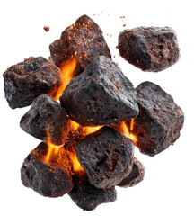 burning coals falling isolated on transparent background