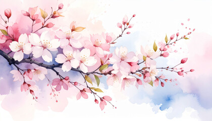 Naklejka premium the image presents a close up of a tree branch adorned with blossoms. these blooms exhibit a pale color, with some still in bud form, creating a soft and delicate appearance