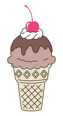 かわいいアイスクリームのベクターイラスト。チェリー、ホイップ、デザート