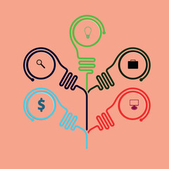 Vector illustration of human head with heart and lightbulb idea symbol, a bright concept of thinking power and inspiration