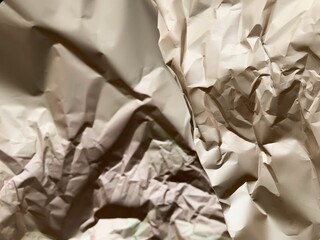  Vintage beige crumpled paper close up. Texture of cardboard with blurred effect. Paper backdrop. Copy space for your text