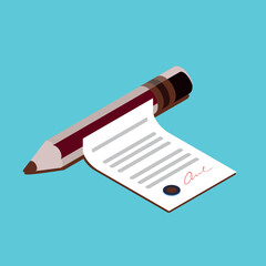 Vector illustration of office blank paper document with pen and notebook