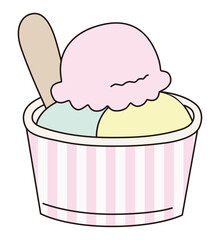 かわいいカップアイスのベクターイラスト。おやつ、デザート