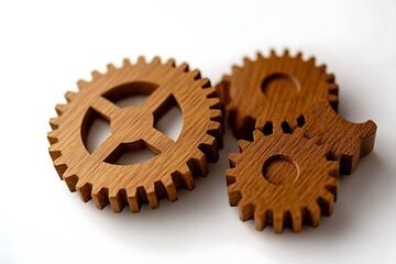 Wooden Gears Interlocking Symbolizing Connection and Collaboration in a Conceptual Image