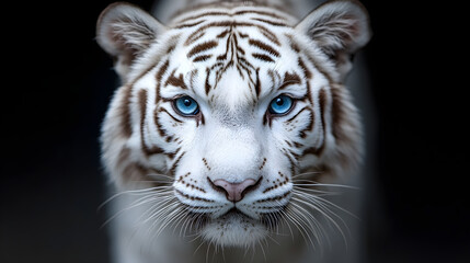 Naklejka premium White tiger on black background